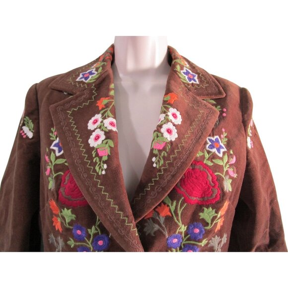 Vintage Yank Americano Embroidered Brown Velvet Western BoHo Jacket Medium GUC - Picture 4 of 16